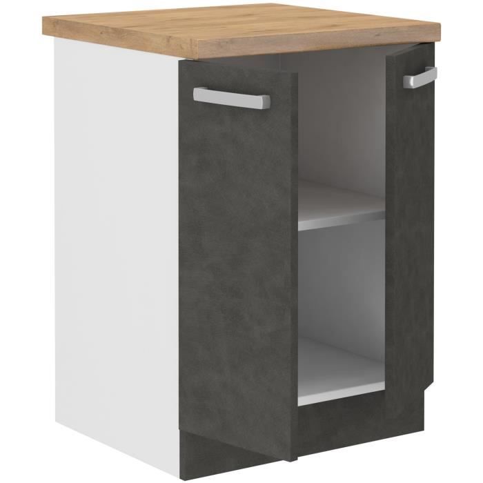 Low Cabinet 2 Hinged Doors Matt Gray L60 x D51.6 x H85 cm LASSEN