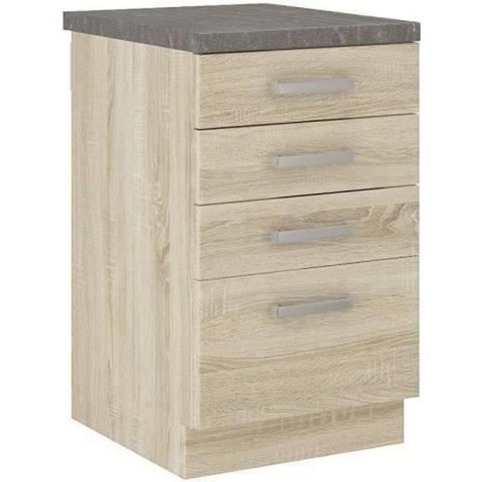 Low Cabinet - 4 Drawers with Worktop - Sonoma Chene Decor - L40 x D51.6 x H85 cm - LASSEN
