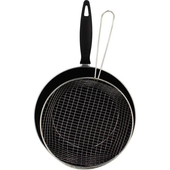 Poele a frire - MENASTYL - 3645749 - En acier émaillé - Noir - 26 cm - Tous feux dont induction