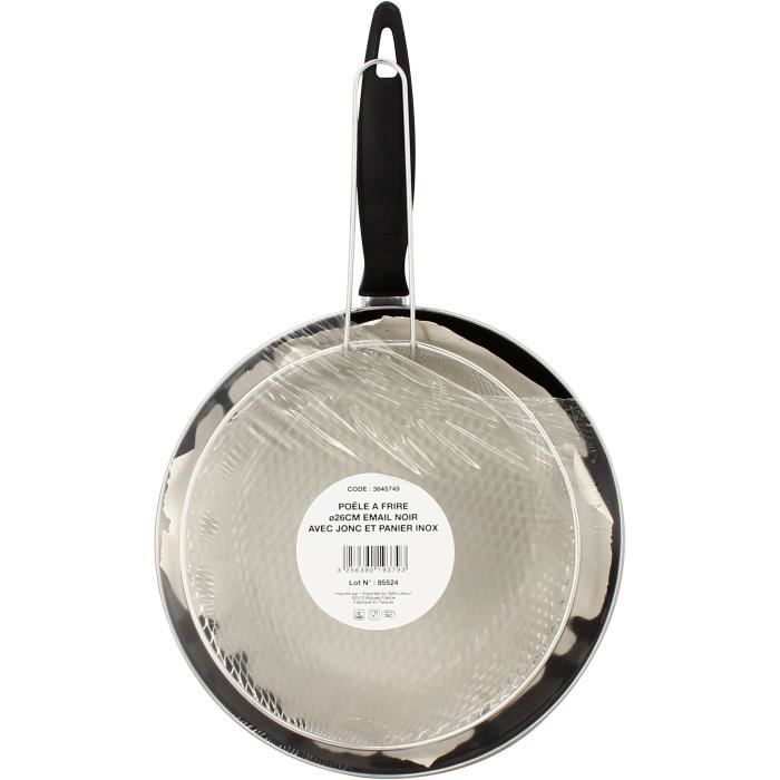 Poele a frire - MENASTYL - 3645749 - En acier émaillé - Noir - 26 cm - Tous feux dont induction