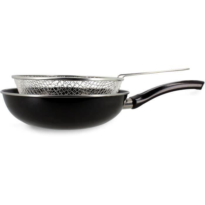 Poele a frire - MENASTYL - 3645749 - En acier émaillé - Noir - 26 cm - Tous feux dont induction