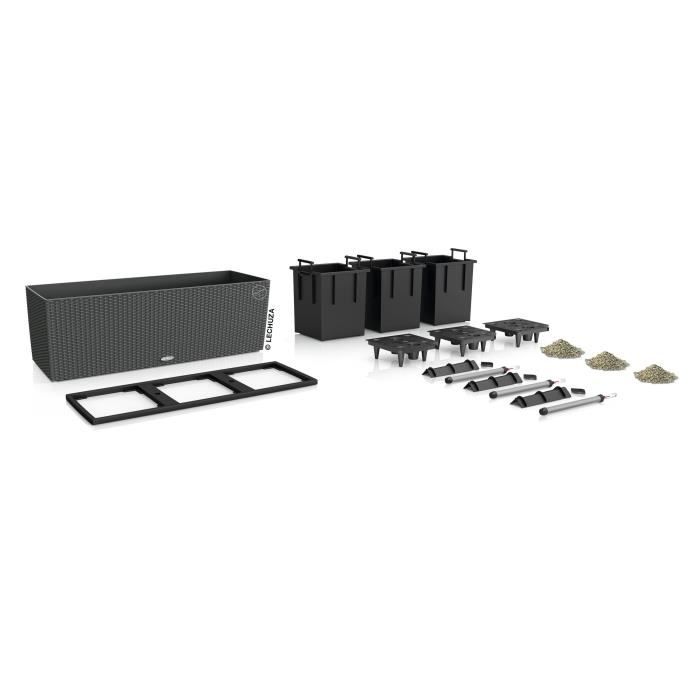 LECHUZA Jardiniere - Trio cottage 30 - 100 x 32,5 x 34,5 cm - 42 L - Kit complet - Granit