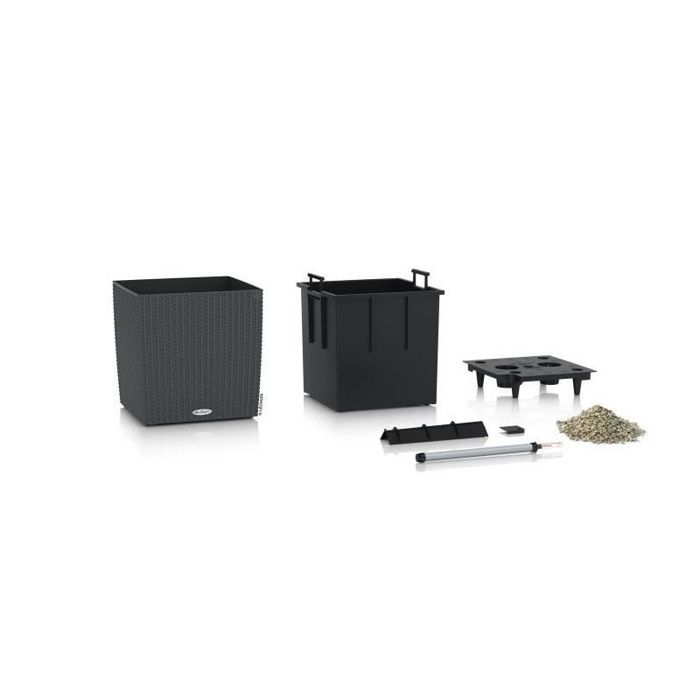 LECHUZA Flower Pot - Cube cottage 30 - 29.5 x 29.5 x 30 cm - 12 L - Complete Kit - Granite