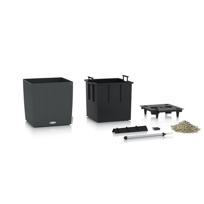 LECHUZA Flower Pot - Cube Cottage 40 - 39 x 39 x 40 cm - 31 L - Complete Kit - Granite