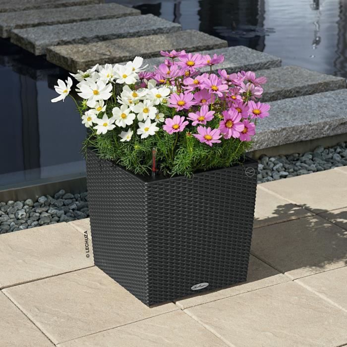 LECHUZA Flower Pot - Cube Cottage 40 - 39 x 39 x 40 cm - 31 L - Complete Kit - Granite