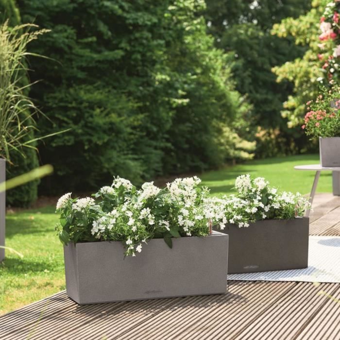 LECHUZA Balcony Planter BALCONERA Stone 50 ALL-IN-ONE Grey