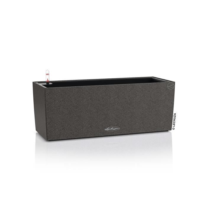 LECHUZA Balcony Planter Stone 50 ALL-IN-ONE Black - 50 x 19 x 19 cm