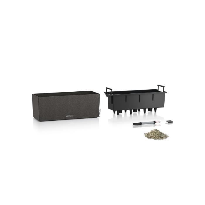 LECHUZA Balcony Planter Stone 50 ALL-IN-ONE Black - 50 x 19 x 19 cm