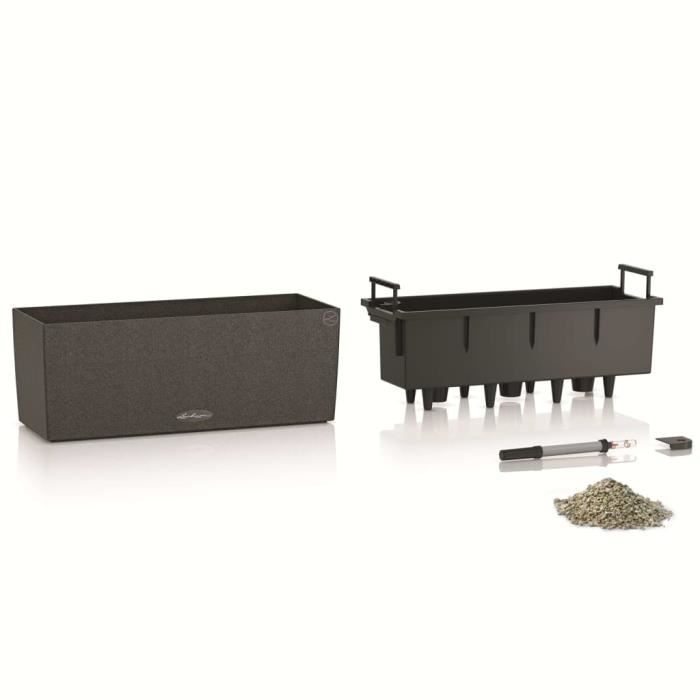 LECHUZA Balcony Planter Stone 50 ALL-IN-ONE Black - 50 x 19 x 19 cm