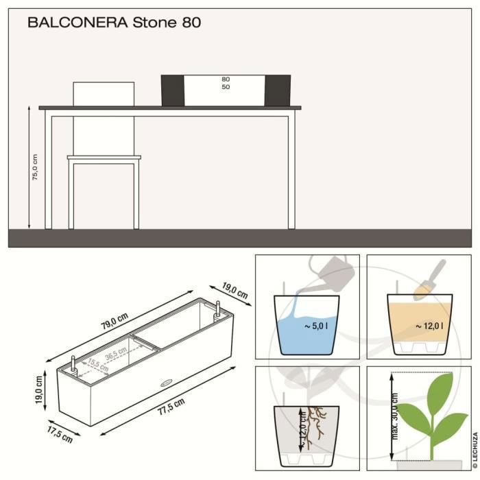 LECHUZA Balcony Planter BALCONERA Stone 80 ALL-IN-ONE Beige