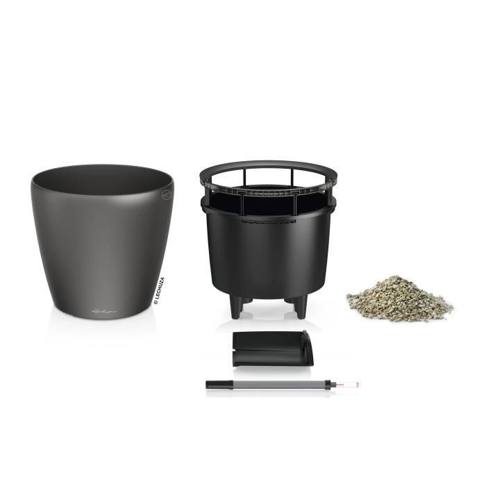 LECHUZA Classico Premium Flower Pot - Complete Kit - Metallic Anthracite - Ø 21 x H20 cm - 3 L