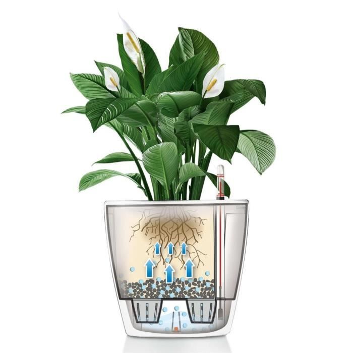 LECHUZA Classico 28 LS ALL-IN-ONE Flower Pot - Ø 28 x 26 cm - Glossy White