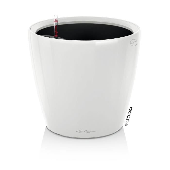 LECHUZA Classico 35 LS ALL-IN-ONE Flower Pot - 35 x 32.5 cm - Glossy White - Irrigation System - Planting Volume: 13 L