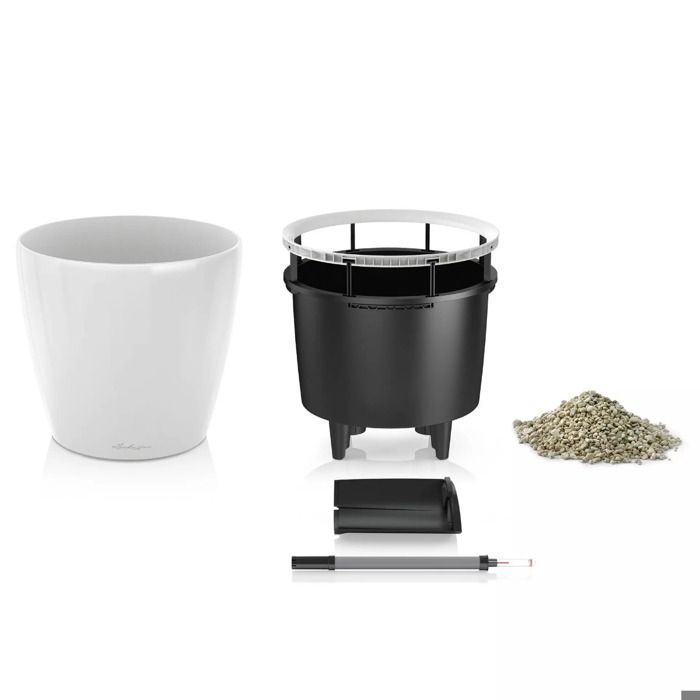 LECHUZA Classico 35 LS ALL-IN-ONE Flower Pot - 35 x 32.5 cm - Glossy White - Irrigation System - Planting Volume: 13 L