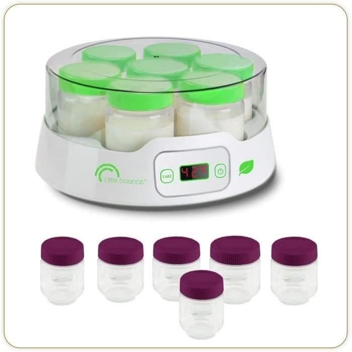 LITTLE BALANCE Yogurt Maker - 7 x 190 ml Jars + 6 Additional Jars - Programmable up to 14 Hours - 20W