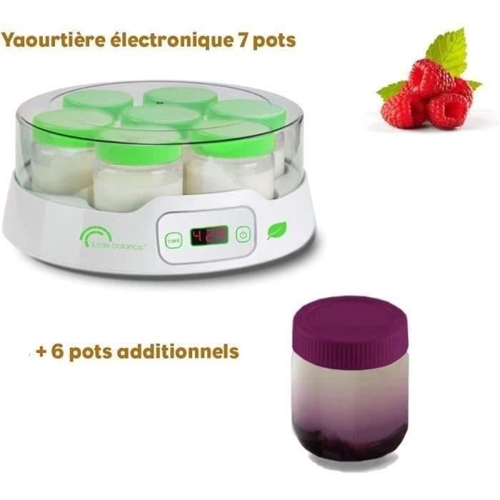 LITTLE BALANCE Yogurt Maker - 7 x 190 ml Jars + 6 Additional Jars - Programmable up to 14 Hours - 20W