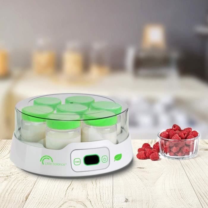 LITTLE BALANCE Yogurt Maker - 7 x 190 ml Jars + 6 Additional Jars - Programmable up to 14 Hours - 20W