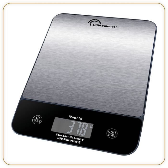 LITTLE BALANCE Kitchen Scale - Happy Genius 10 - Stainless Steel - USB Rechargeable - Repairable