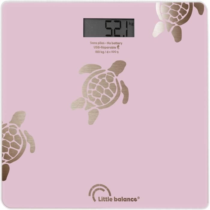 LITTLE BALANCE Bathroom Scale - 8729 - Metallic Gold Turtles - USB-repairable - 180 kg/ 100 g - Pink