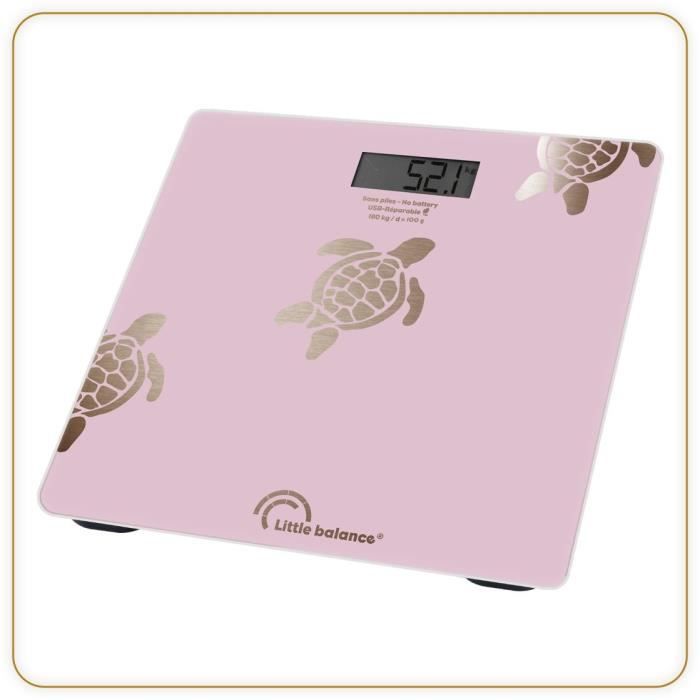 LITTLE BALANCE Bathroom Scale - 8729 - Metallic Gold Turtles - USB-repairable - 180 kg/ 100 g - Pink