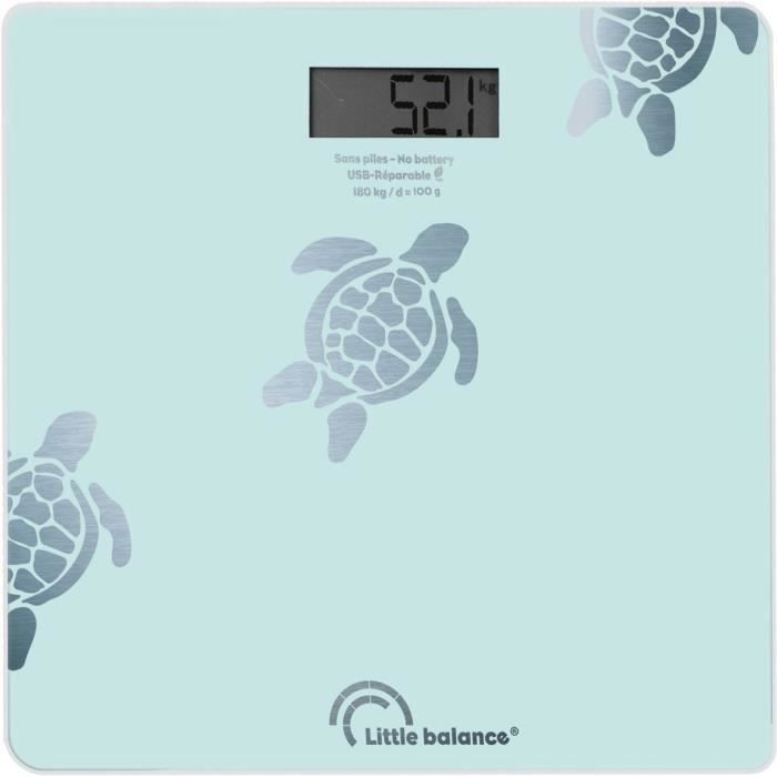 LITTLE BALANCE Bathroom Scale - 8730 - Metallic Aqua Turtles - USB-repairable - 180 kg/ 100 g - Blue