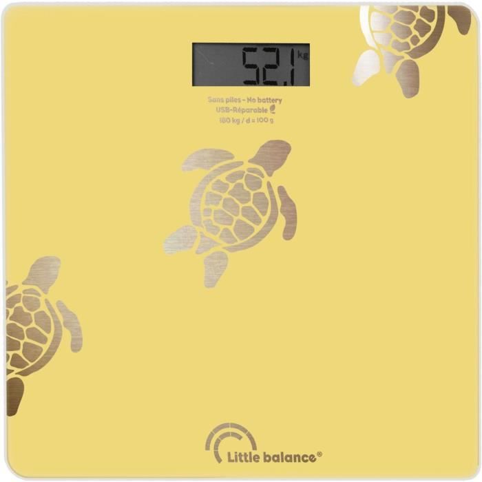 LITTLE BALANCE Bathroom Scale - 8731 - Metallic Sand Turtles - USB-repairable - 180 kg/ 100 g - Yellow