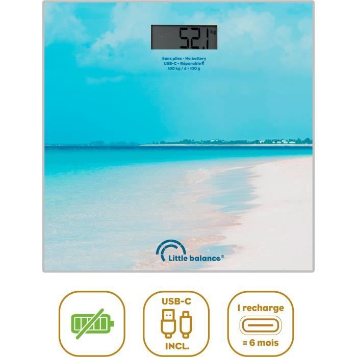 LITTLE BALANCE Bathroom Scale - USB-C - Caribbean - 180 kg/ 100 g - 28 x 28 cm