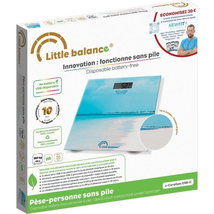 LITTLE BALANCE Bathroom Scale - USB-C - Caribbean - 180 kg/ 100 g - 28 x 28 cm