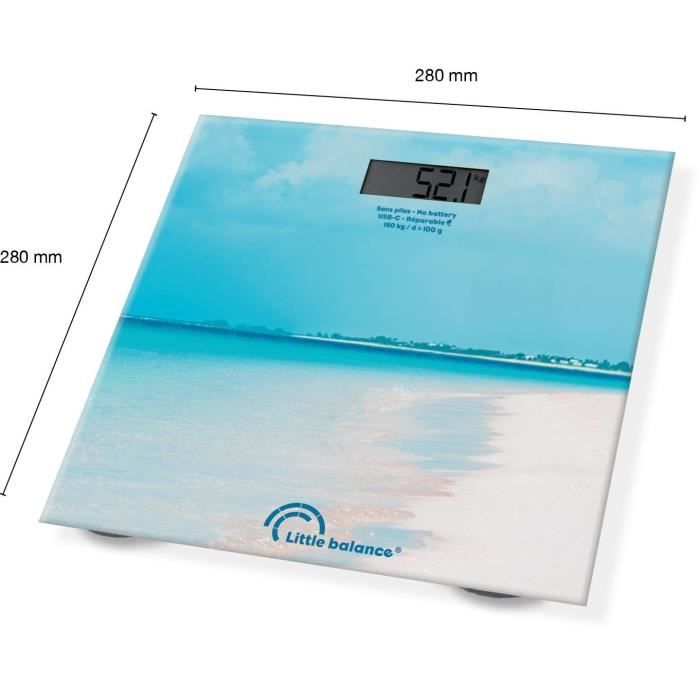 LITTLE BALANCE Bathroom Scale - USB-C - Caribbean - 180 kg/ 100 g - 28 x 28 cm