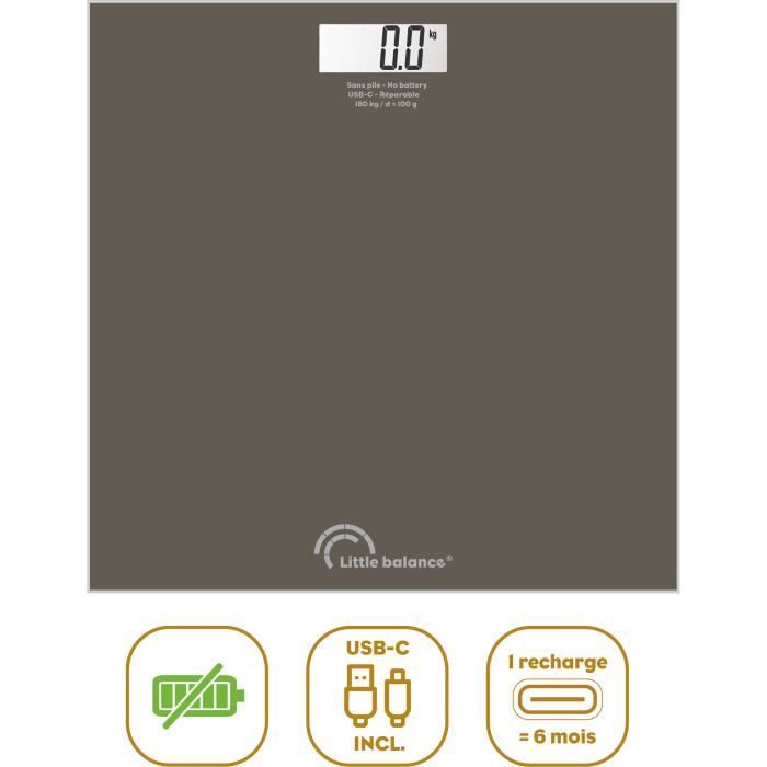 LITTLE BALANCE Bathroom Scale - SB3 - USB-C - Tonka - 180 kg/ 100 g - 28 x 28 cm