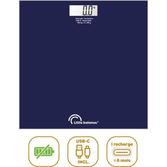 LITTLE BALANCE Bathroom Scale - SB3 - USB-C - Midnight Blue - 180 kg/ 100 g - 28 x 28 cm