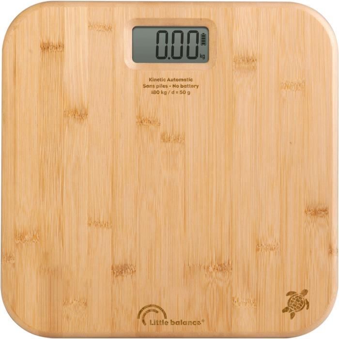 LITTLE BALANCE Bathroom Scale - Automatic Kinetic Scale - Bamboo - 150 kg/ 50 g - 31 x 31 cm