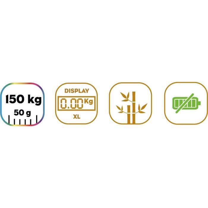 LITTLE BALANCE Bathroom Scale - Automatic Kinetic Scale - Bamboo - 150 kg/ 50 g - 31 x 31 cm