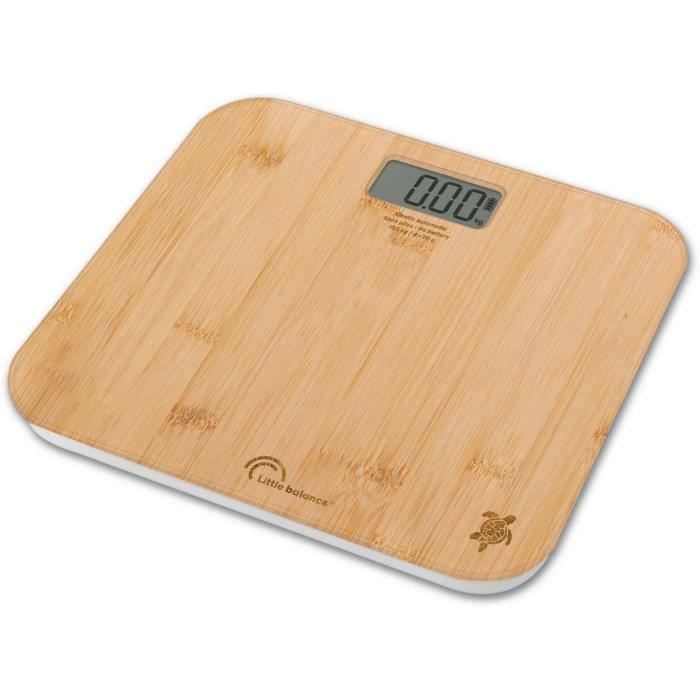 LITTLE BALANCE Bathroom Scale - Automatic Kinetic Scale - Bamboo - 150 kg/ 50 g - 31 x 31 cm