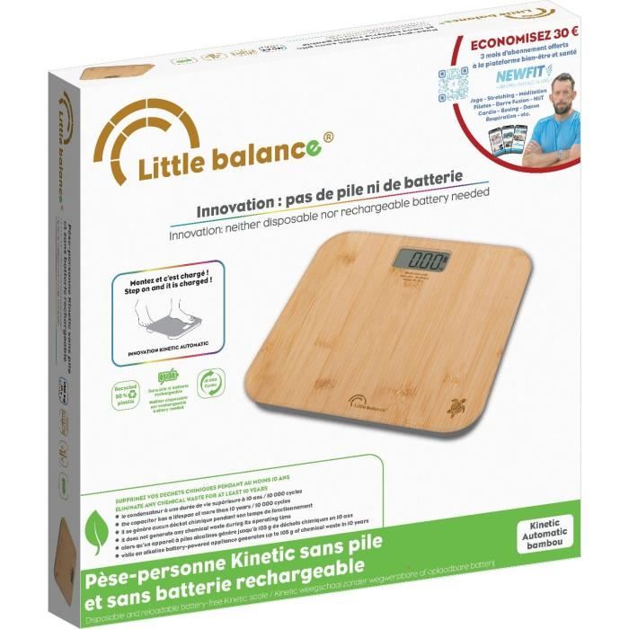 LITTLE BALANCE Bathroom Scale - Automatic Kinetic Scale - Bamboo - 150 kg/ 50 g - 31 x 31 cm