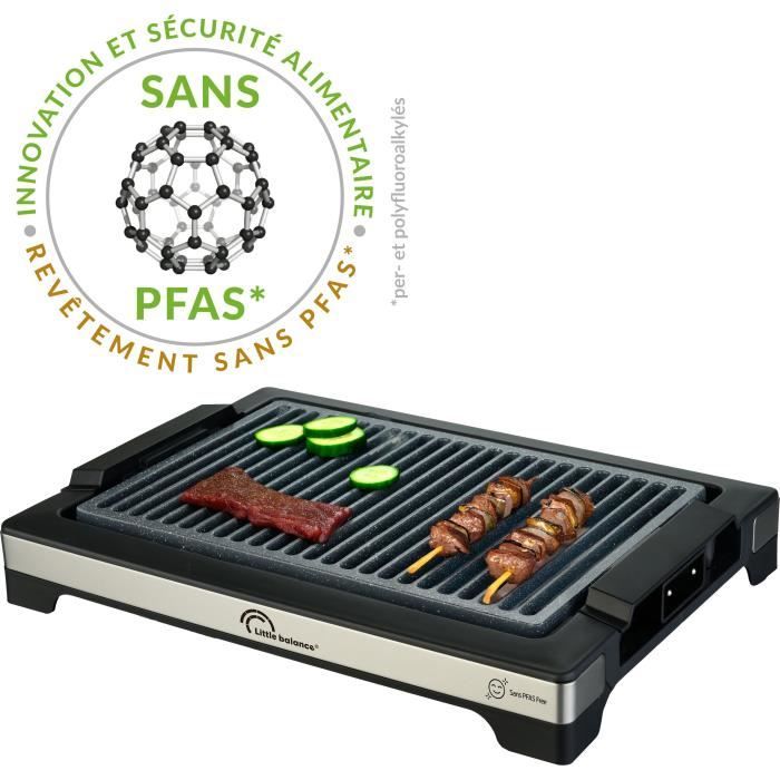 LITTLE BALANCE Electric Barbecue - Easy Nopifas - 38 x 25 cm Cooking Surface - PFAS-Free Microceramic Coating - 2000W