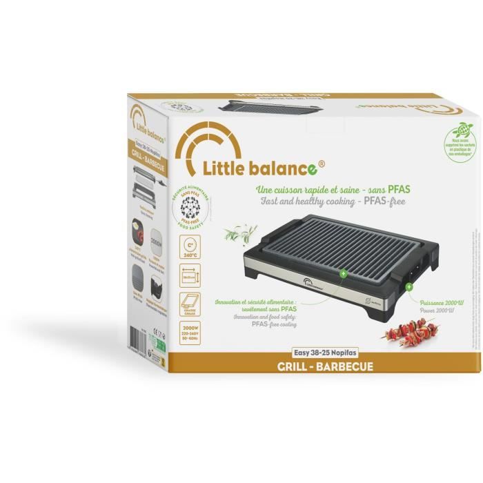 LITTLE BALANCE Electric Barbecue - Easy Nopifas - 38 x 25 cm Cooking Surface - PFAS-Free Microceramic Coating - 2000W