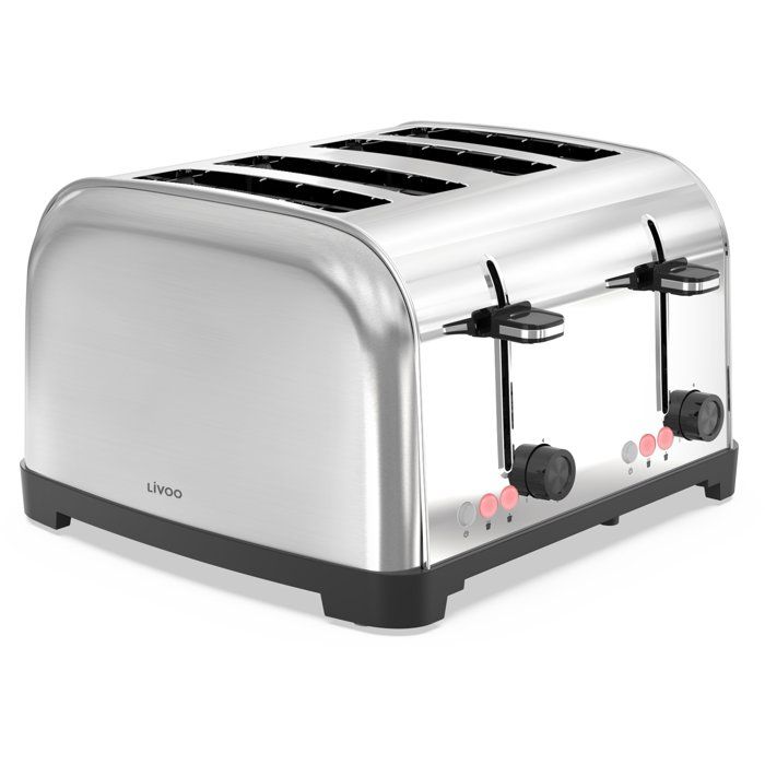 LIVOO 4-Slice Toaster - DOD197 - 1700 W - 2 Independent Thermostats - Stainless Steel