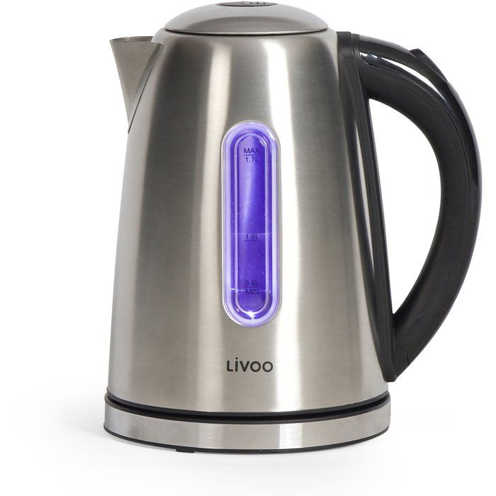 LIVOO Kettle - 2200 W - 1.7 L - 360° Swivel Base - Stainless Steel - DOD195