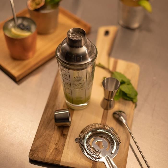 Set a cocktails - LIVOO - GS156 - 400 ml - Acier inoxydable - 1 shaker, 1 doseur, 1 cuillere, 1 passoire - Double graduation