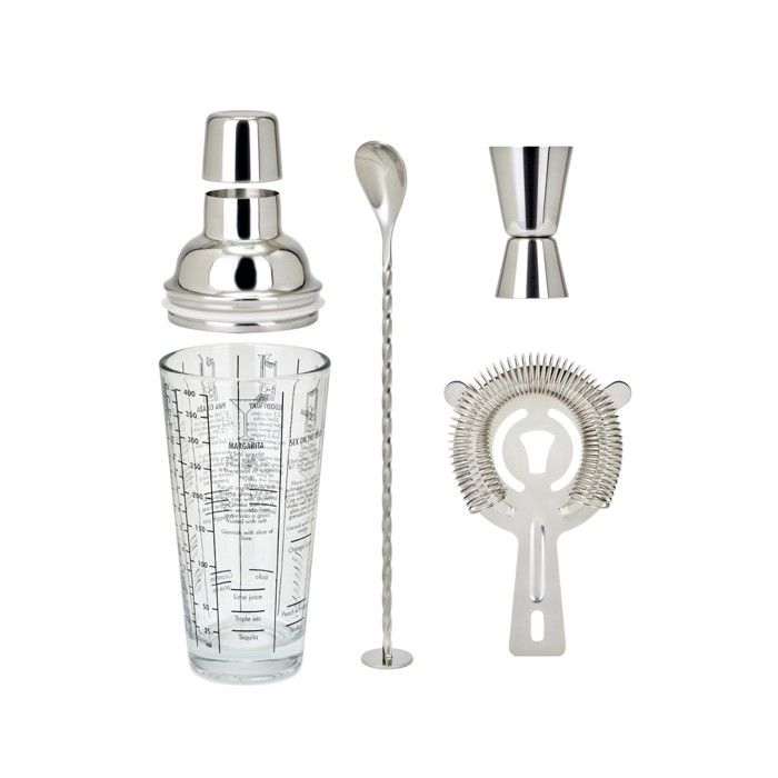 Set a cocktails - LIVOO - GS156 - 400 ml - Acier inoxydable - 1 shaker, 1 doseur, 1 cuillere, 1 passoire - Double graduation