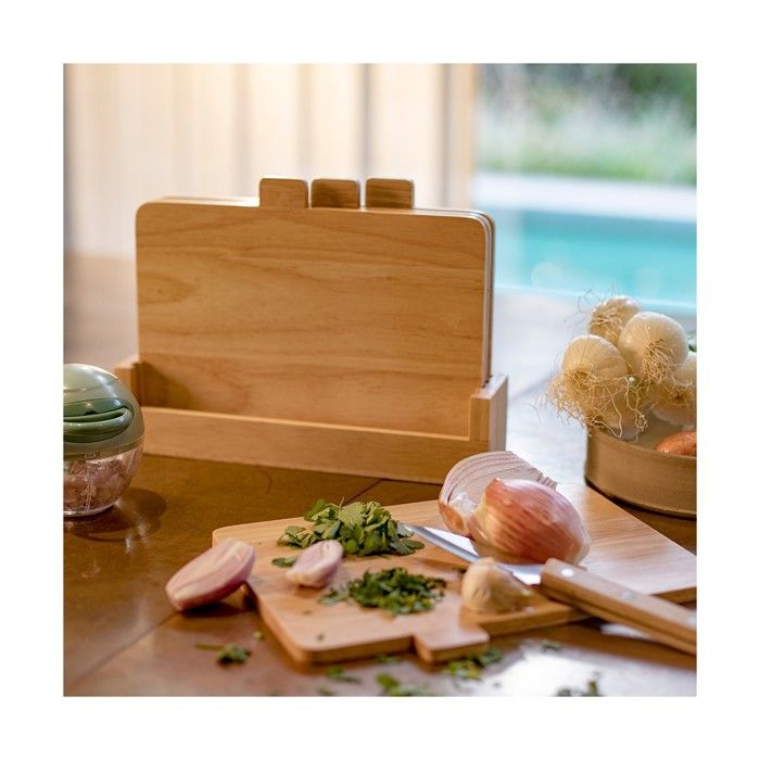 LIVOO Set of 4 Rubberwood Cutting Boards with Storage Rack - 26 x 18 cm MES142