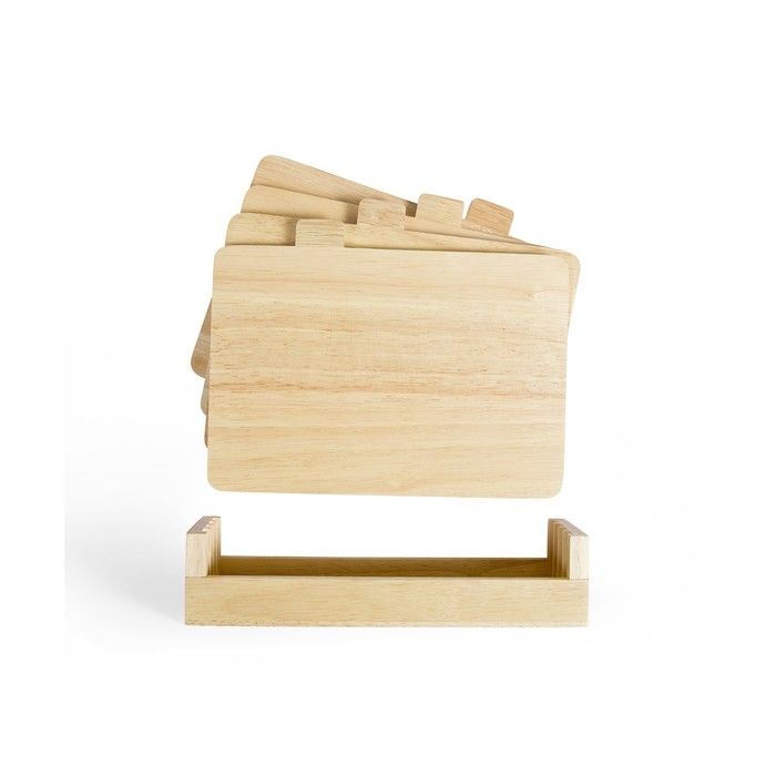 LIVOO Set of 4 Rubberwood Cutting Boards with Storage Rack - 26 x 18 cm MES142