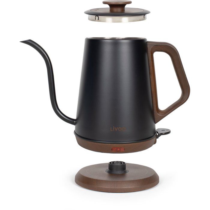 LIVOO Gooseneck Kettle - DOD206 - 1360 W - 1 L - 360° Swivel Base - Black/ Brown