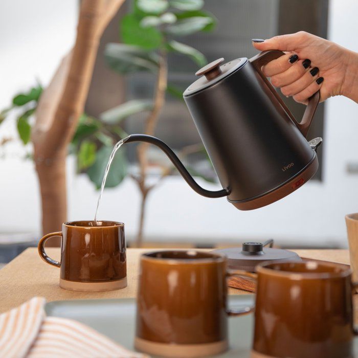 LIVOO Gooseneck Kettle - DOD206 - 1360 W - 1 L - 360° Swivel Base - Black/ Brown