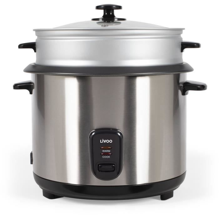 Cuiseur a riz et vapeur acier inoxydable - LIVOO - DOC293 - 1000W - 2,8L - Acier inoxydable - Maintien au chaud