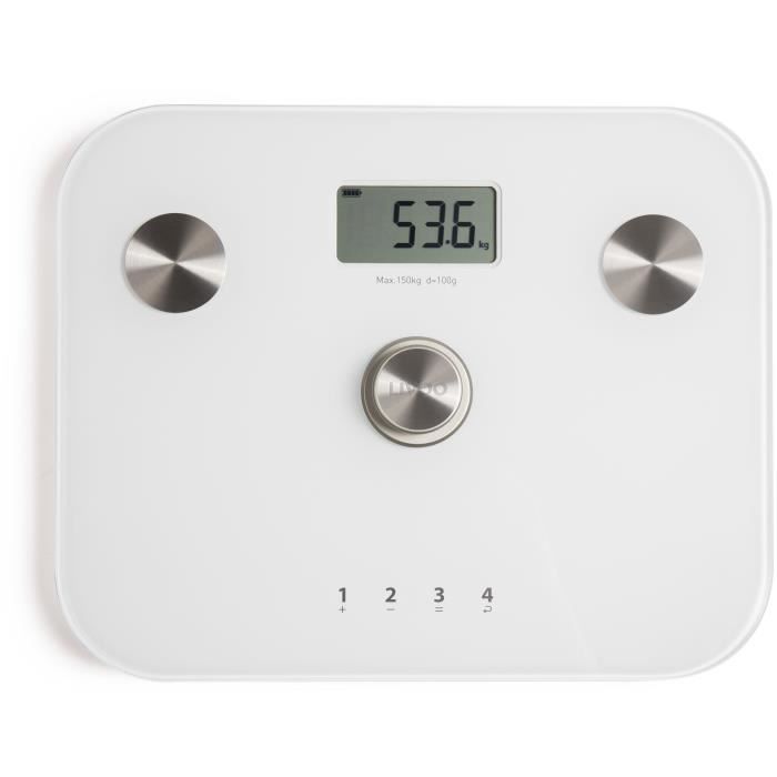 LIVOO Body Composition Scale - DOM465W - Dynamo Powered - 150 kg Max - 6 Indicators - White