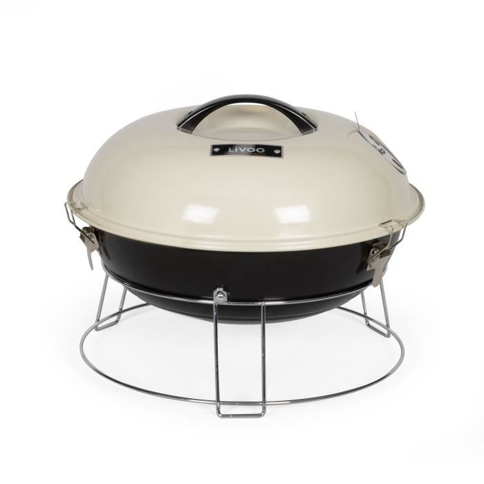LIVOO Portable Charcoal Barbecue - DOC301 - 34 cm - Chrome-plated Grill