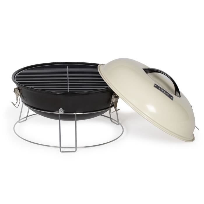 LIVOO Portable Charcoal Barbecue - DOC301 - 34 cm - Chrome-plated Grill