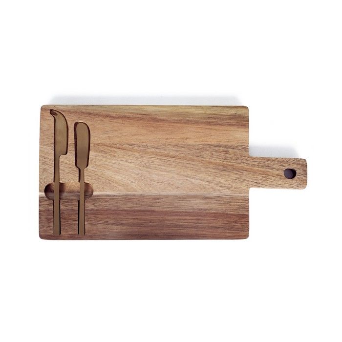 LIVOO Cheese Board - MEC138 - FSC Acacia Wood - 38 x 20 cm - 2 Magnetic Knives